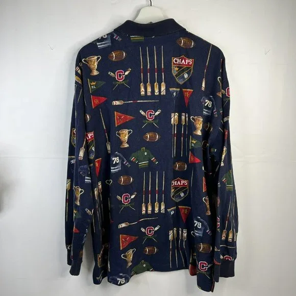 Vintage 90s Chaps Ralph Lauren Rugby Over Print Sports Polo Mens Size XL Rare - Picture 10 of 10